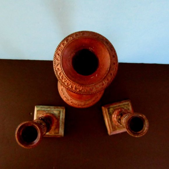 Vintage Moroccan style bronze tone candlesticks - set of 3 - Picture 6 of 8